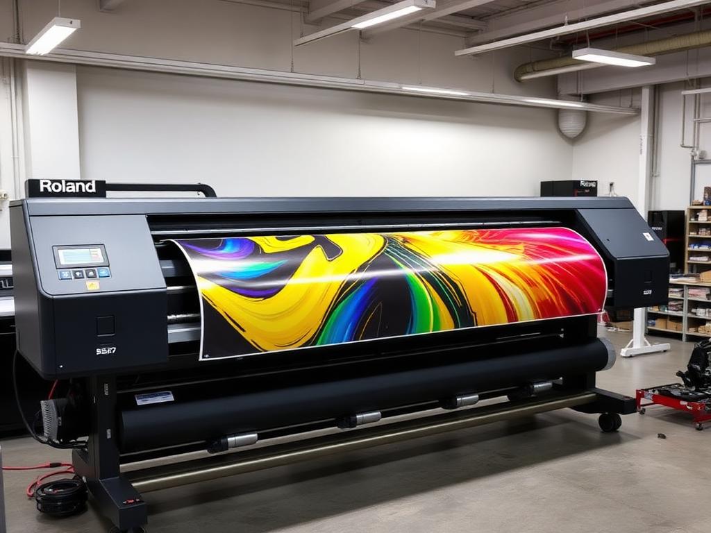 Large-format Roland printer running production